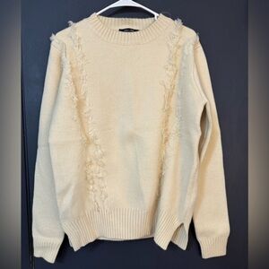 Doe and Rae Cream Fringe Sweater NWOT